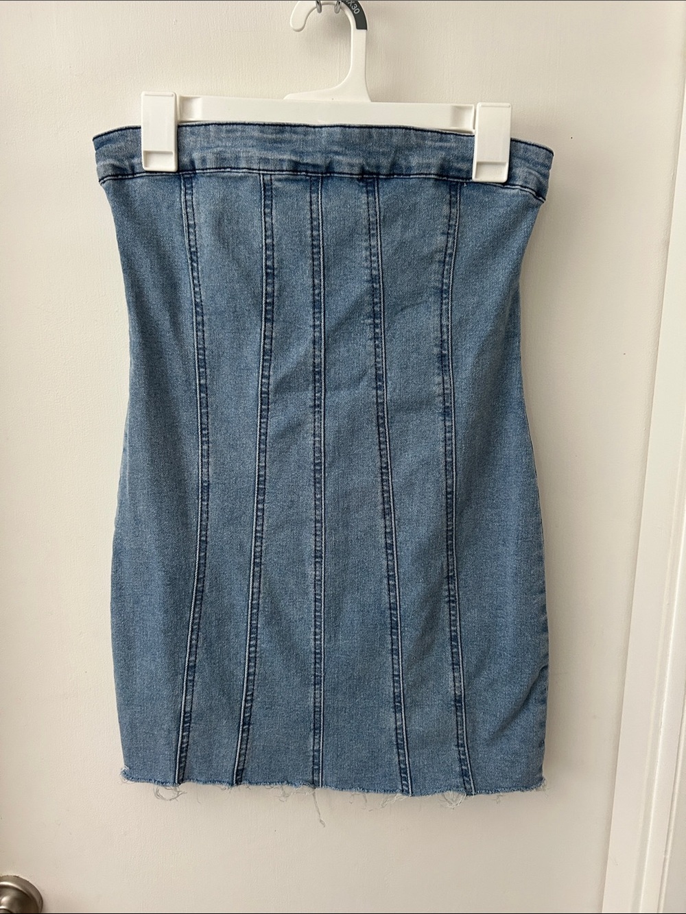 Denim Strapless Mini Dress in Light Blue